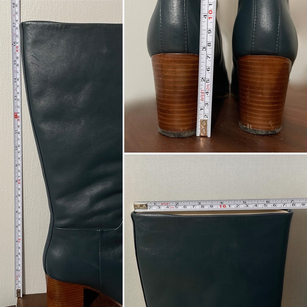 Boden Olivia Teal Leather Heeled Boots 38 Slip On Calf Boot - Picture 11 of 13